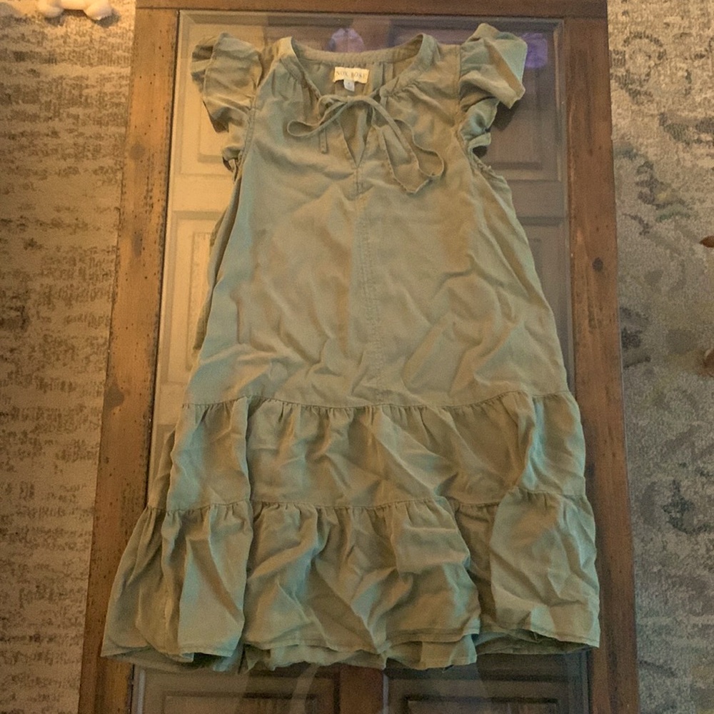 Long torso army green ruffle short sleeve dress